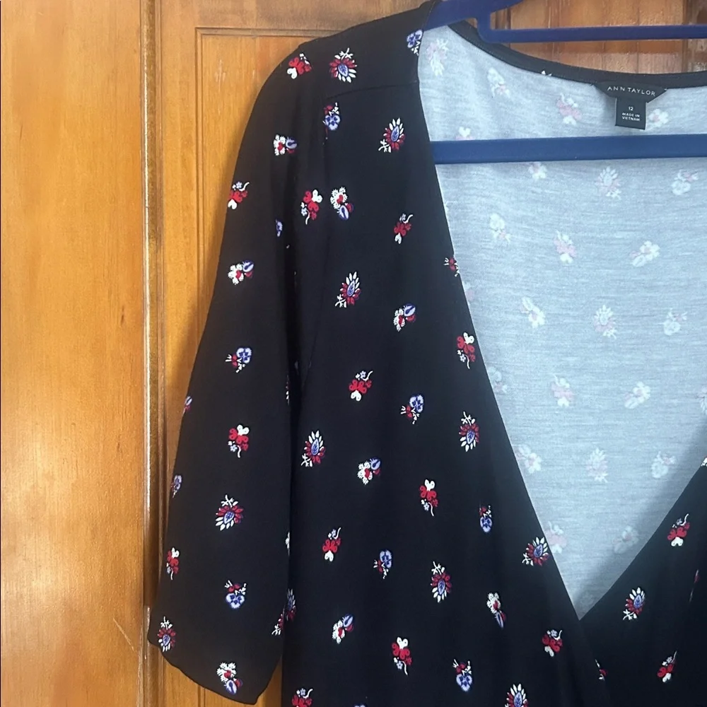 Ann Taylor Petite Floral Wrap Dress in Black - Picture 3 of 8